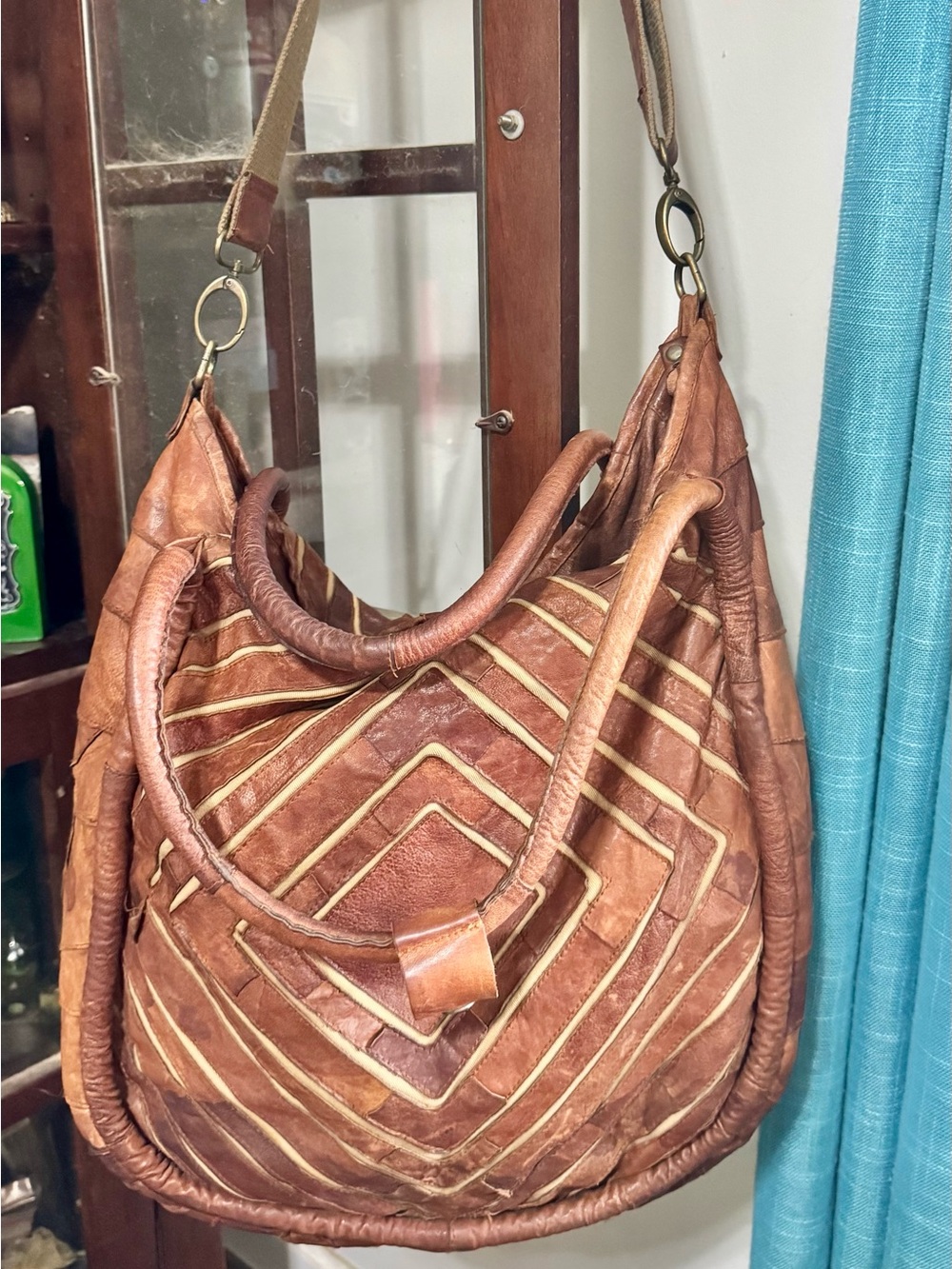 Monserat De Lucca Brown Chevron Leather Shoulder Bag